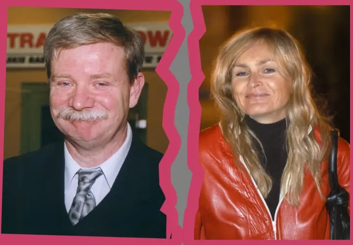 Monika Olejnik i Jerzy Wasowski, uśmiechnięci, podzieleni różową wstęgą.