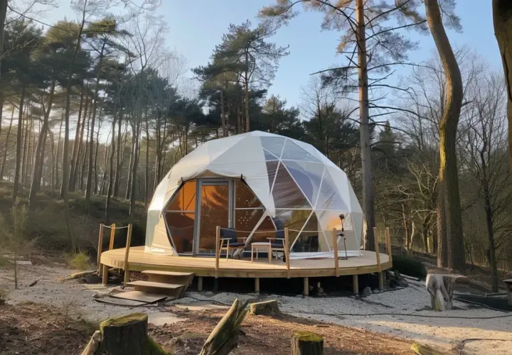 Glamping co to jest? To nowoczesny namiot geodezyjny w lesie, z tarasem i wygodnymi meblami. Idealne miejsce na relaks.