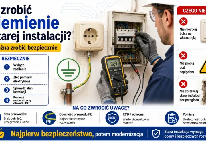 Elektryk sprawdza zerowanie gniazdka miernikiem. Poradnik o bezpieczeństwie instalacji elektrycznej.