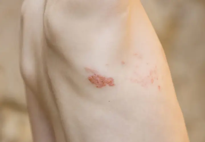 Eruzione cutanea su pelle chiara, forse legata alla nevralgia post erpetica. Si cercano rimedi naturali per alleviare il fastidio.