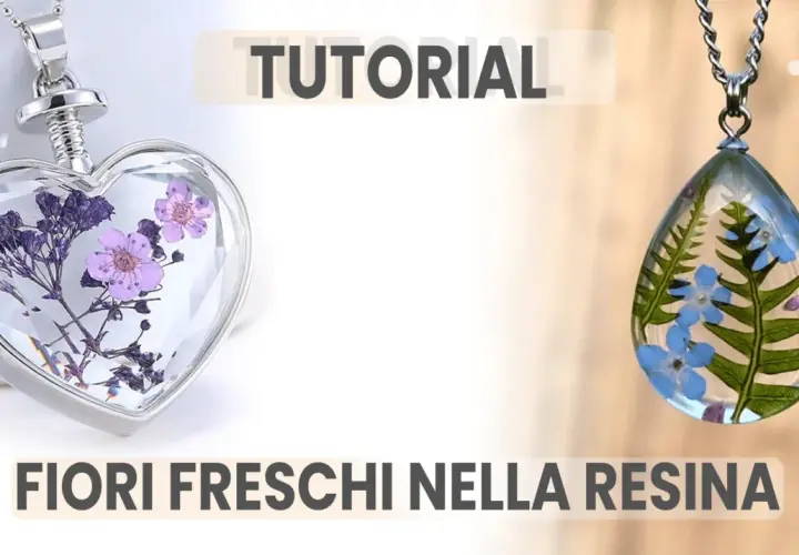 Ciondoli a forma di cuore e goccia con fiori freschi nella resina, perfetti per un tutorial creativo.