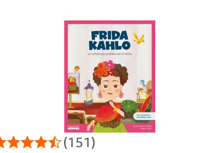 Ilustración de Frida Kahlo para niños, con su retrato y elementos de sus obras. Ideal para conocer las obras de Frida Kahlo para niños.
