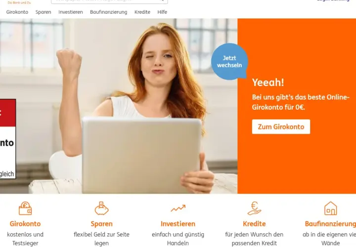 Junge Frau jubelt vor Laptop. ING wirbt mit "Yeeah! Online-Girokonto für 0€". Gute ING Diba Erfahrungen sind hier möglich.