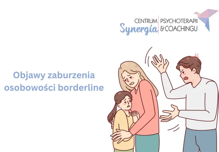 Ilustracja przedstawia kłócącego się mężczyznę i przytulającą się do niego matkę z dzieckiem.