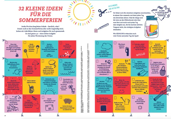 Ferienprogramm Grundschule Ideen: 32 kleine Ideen für die Sommerferien zum Ausschneiden und Mitmachen.