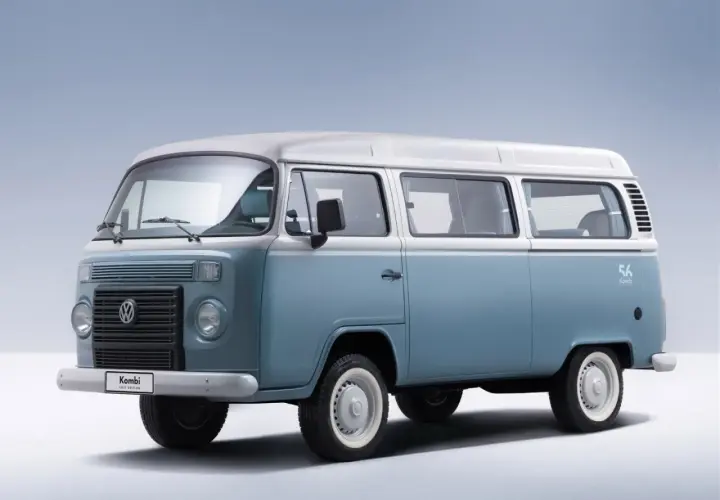 Niebiesko-biały VW T2 Kombi, ostatnia edycja, gotowy na przygodę.