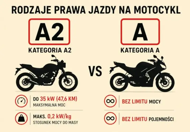 Mam prawo jazdy B, chcę zrobić A. Porównanie kategorii A2 (do 35 kW) i A (bez limitu mocy i pojemności) na motocykl.
