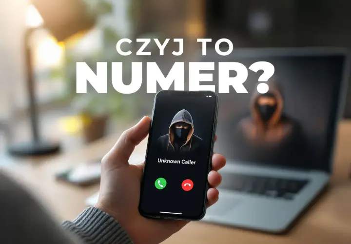 Czyj to numer? Telefon z nieznanym dzwoniącym, w tle sylwetka hakera. 453 jaka to sieć?