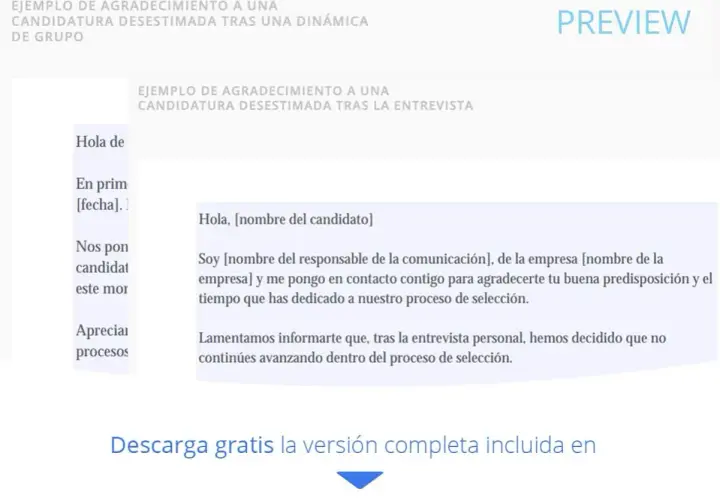 Ejemplo de carta de agradecimiento a una persona especial, mostrando un modelo de comunicación para candidatos desestimados tras una entrevista.