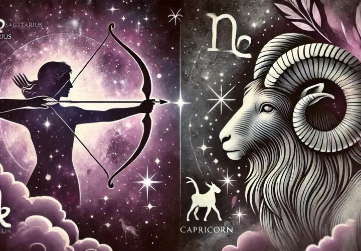 Dwa znaki zodiaku: Strzelec z łukiem i Koziorożec. Grudzień to czas tych dwóch symboli.