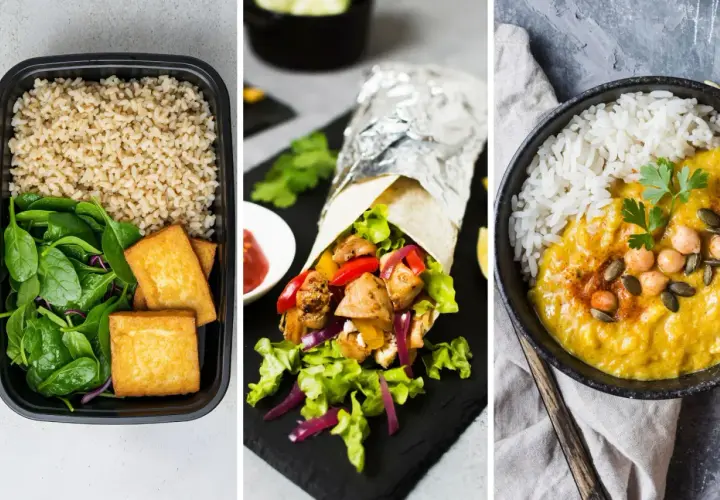 Kolorowe dania z ryżem, wrap z kurczakiem i warzywami, curry z ciecierzycą – inspiracje na meal prep przepisy.