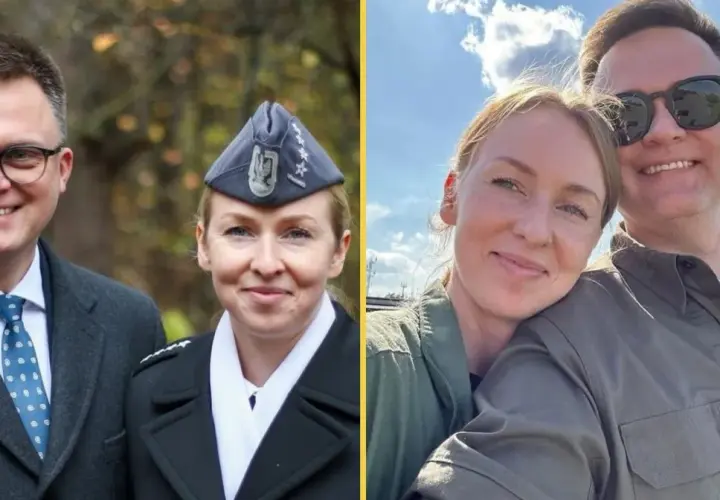 Szymon Hołownia z żoną w mundurze wojskowym. Ile lat służyła w wojsku żona Hołowni? Tego nie wiemy, ale na zdjęciu wygląda dumnie.