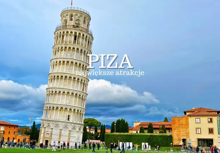 Piza: krzywa wieża i plac cudów to największe atrakcje. Turyści spacerują po zielonym trawniku.