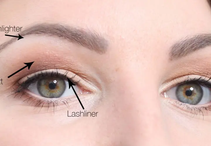 Detaljerad makeup för hooded eyes: highlighter, mörkt & matt ögonskugga och lashliner.