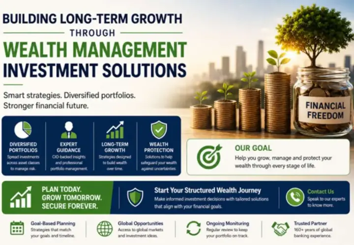Langfristiges Wachstum durch Wealth Management. Münzstapel mit Pflanzen und ein Glas "Financial Freedom" symbolisieren, wie Sie mit Fonds investieren können.