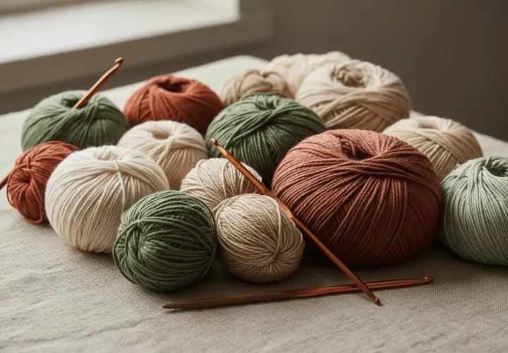 Gomitoli di lana in varie tonalità naturali, pronti per creare un capo caldo. Ogni tipo di lana promette una texture unica.