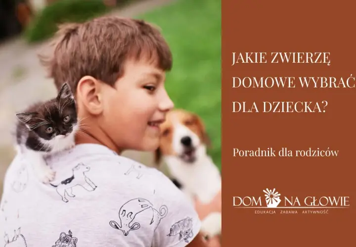 Chłopiec z kotkiem na ramieniu i psem w tle. Poradnik dla rodziców: jakie zwierzę domowe wybrać? Lista zwierząt.