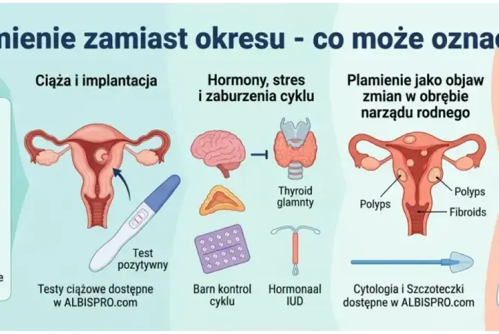 Plamienie zamiast okresu może oznaczać ciążę, zaburzenia hormonalne, polipy lub inne zmiany. Warto skonsultować się z lekarzem.