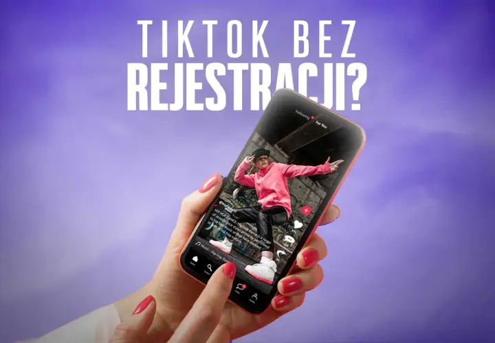 Dłoń trzyma smartfon z otwartym TikTokiem, pokazującym taniec hip-hop. Możliwy **tiktok za darmo bez instalowania**?