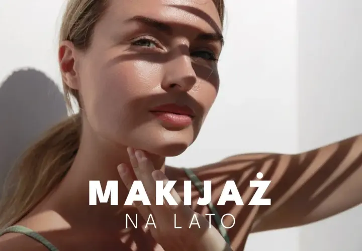 Kobieta o urodzie typu lato w letnim makijażu, z cieniami liści na twarzy.