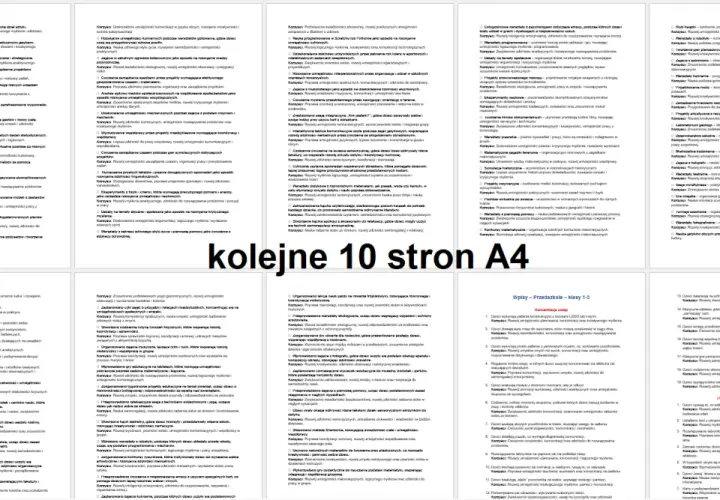 Przykłady pisania dziennika, listy zadań i celów edukacyjnych na kolejnych stronach A4.
