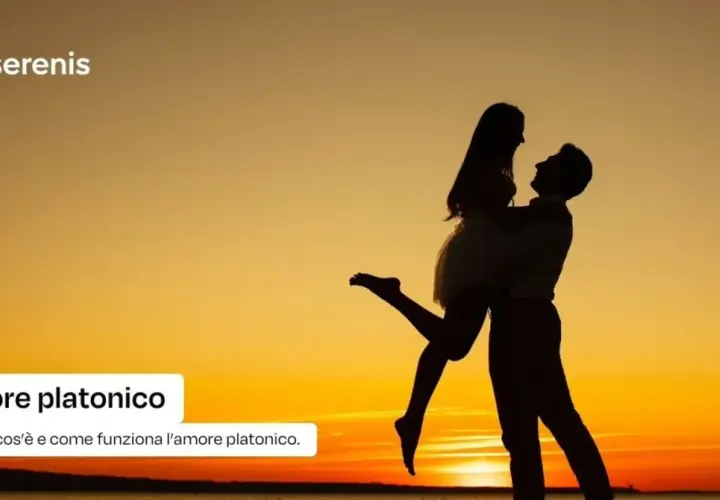 Coppia in silhouette al tramonto, un uomo solleva una donna. Un amore puro, un legame profondo, amare una persona ma non desiderarla fisicamente.