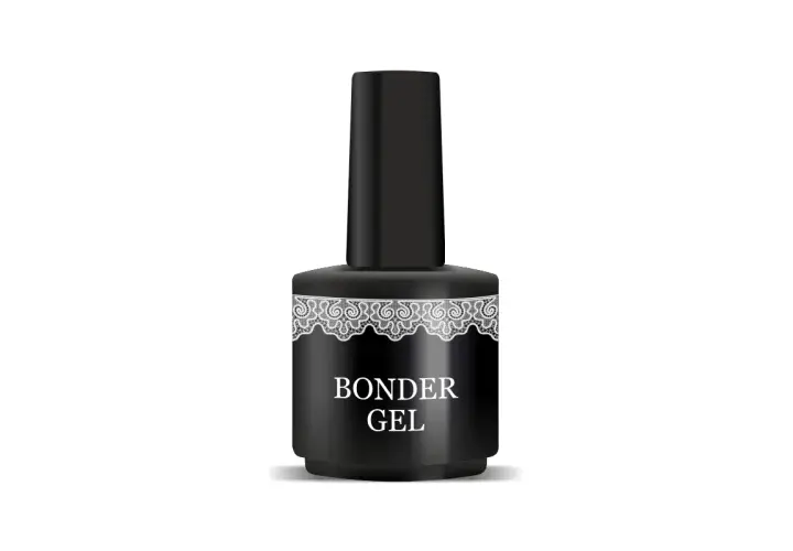Czarny lakier do paznokci z napisem "BONDER GEL". To produkt, który zapewnia trwałość stylizacji.