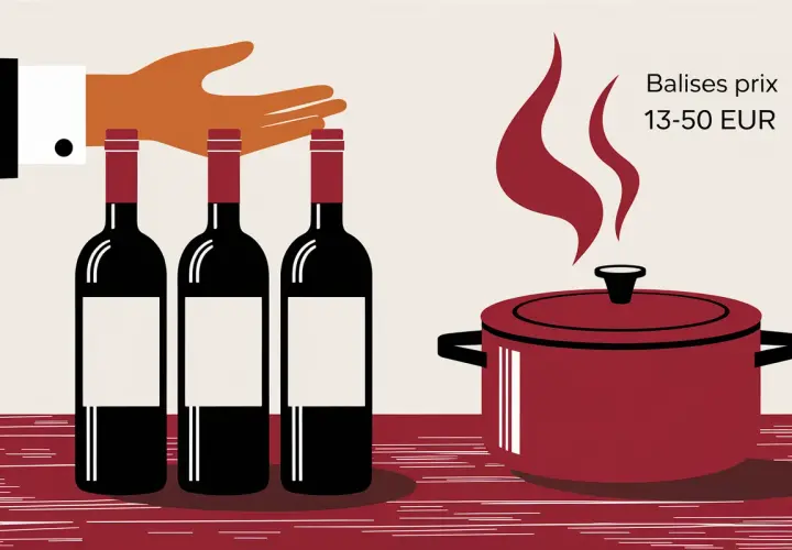 Trois bouteilles de vin rouge, idéales pour cuisiner une daube savoureuse. Prix : 13-50 EUR.