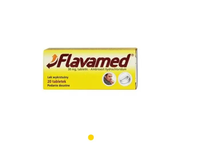 Opakowanie leku Flavamed, 30 mg, 20 tabletek, na kaszel.