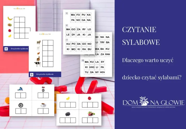 Karty pracy do nauki czytania sylabami: krzyżówki, obrazki i sylaby. Pomoc w nauce czytania dla dzieci.