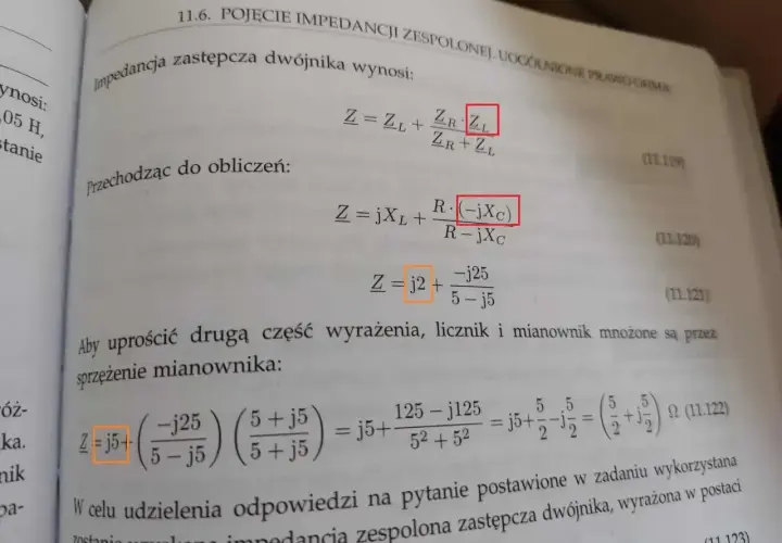 Obliczenia pokazują, co to jest impedancja zespolona, przekształcając wzory i upraszczając wyrażenia.