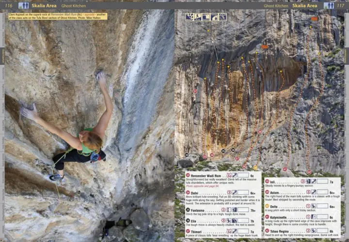 Wspinanie na Kalymnos: Clare Aspinall na drodze Remember Wadi Rum (6c) w Ghost Kitchen. Spektakularne tufa wspinanie.