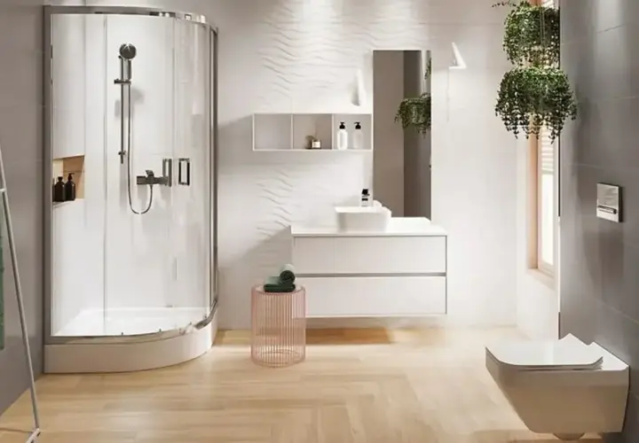 Nowoczesna łazienka 5m2: prysznic, umywalka, WC. Szacowany koszt remontu łazienki 5m2 robocizna.