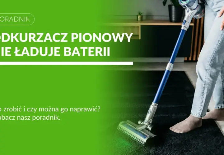 Osoba z odkurzaczem pionowym na dywanie.