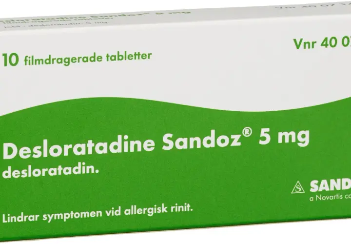 Desloratadine Sandoz 5 mg, 10 tabletter. Lindrar symtom vid allergisk rinit. Rådfråga läkare vid desloratadin gravid.