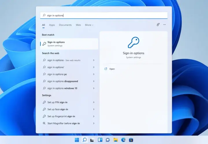 Szukasz jak zmienić hasło w komputerze? Wpisz "sign in options" w wyszukiwarce Windows, aby znaleźć ustawienia logowania.