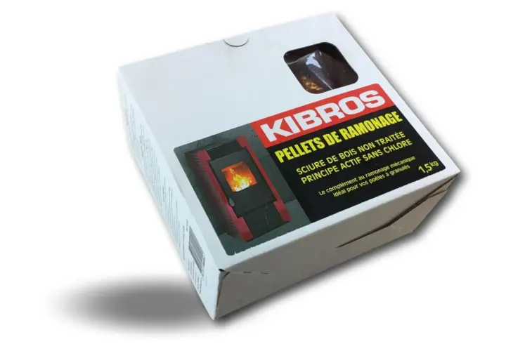 Boîte de pellets de ramonage KIBROS pour poêle à granulés.
