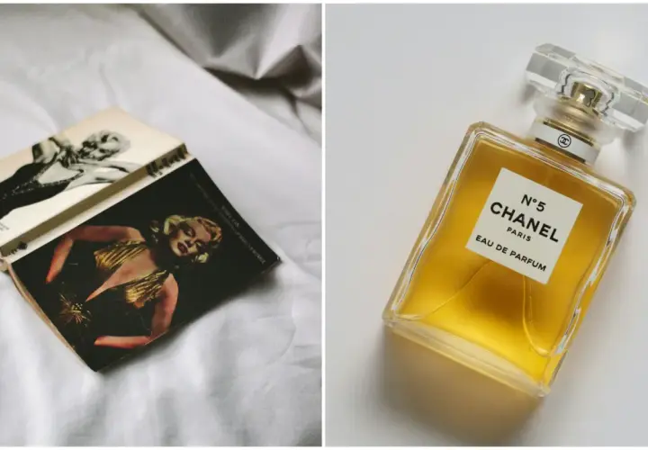 Książki z Marilyn Monroe i flakon Chanel N°5. Dowiedz się, jak sprawdzić, czy perfumy są oryginalne, porównując detale.