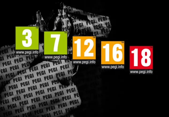 Pięć znaczków PEGI: 3, 7, 12, 16 i 18. Ostatni, czerwony znaczek z cyfrą 18, oznacza gry 18+.