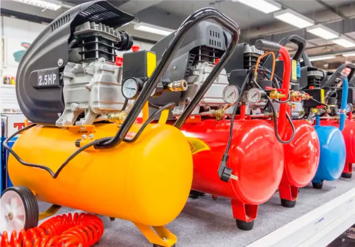 Compresores Gimenez de 2.5HP en colores vibrantes: amarillo, rojo y azul. Listos para cualquier trabajo.