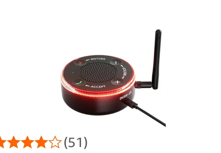 Runder Klingelverstärker für schwerhörige mit Tasten für Anrufannahme, Ablehnung und Lautstärke. Mit Antenne und roter LED-Beleuchtung.