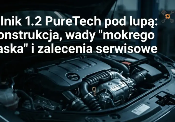 Silnik 1.2 PureTech z otwartą maską, analiza konstrukcji, wad "mokrego paska" i zaleceń serwisowych.