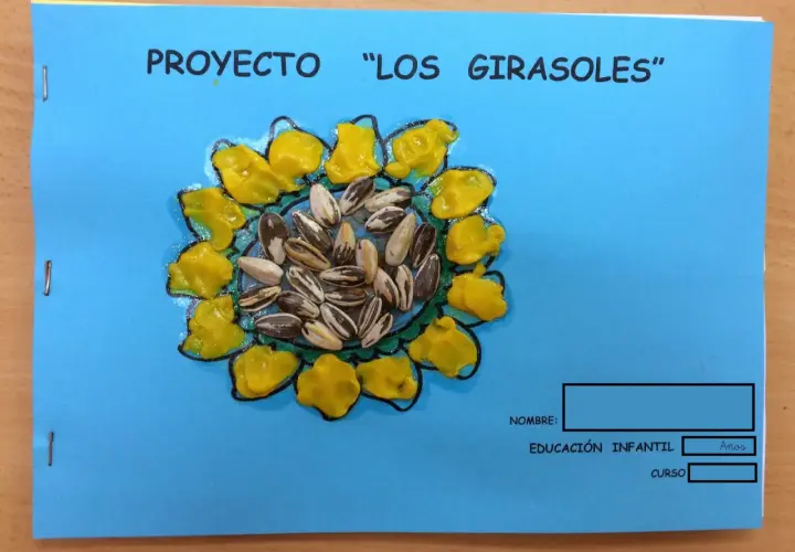 Proyecto "Los Girasoles": un girasol hecho con semillas y pintura amarilla, como si fuera obra de un pintor de los girasoles.