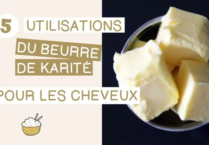 5 utilisations du beurre karité pour les cheveux. Gros plan sur des cubes de beurre karité crémeux dans un bol.