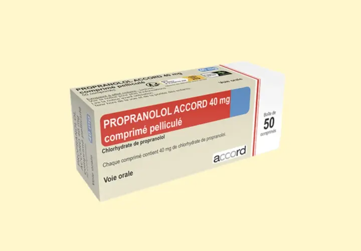 Opakowanie leku Propranolol Accord 40 mg, zawierające 50 tabletek. Stosowany w leczeniu nadciśnienia i innych schorzeń.