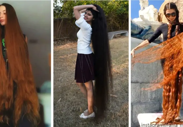 Tres mujeres exhiben su impresionante melena, una pelirroja larga, otra morena hasta el suelo y una tercera mostrando su larga melena cobriza.