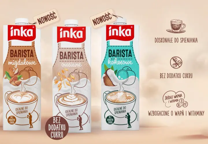 Nowości Inka Barista: migdałowe, owsiane, kokosowe. Idealne do spieniania, bez dodatku cukru. Odkryj nowe smaki kawy Inka!
