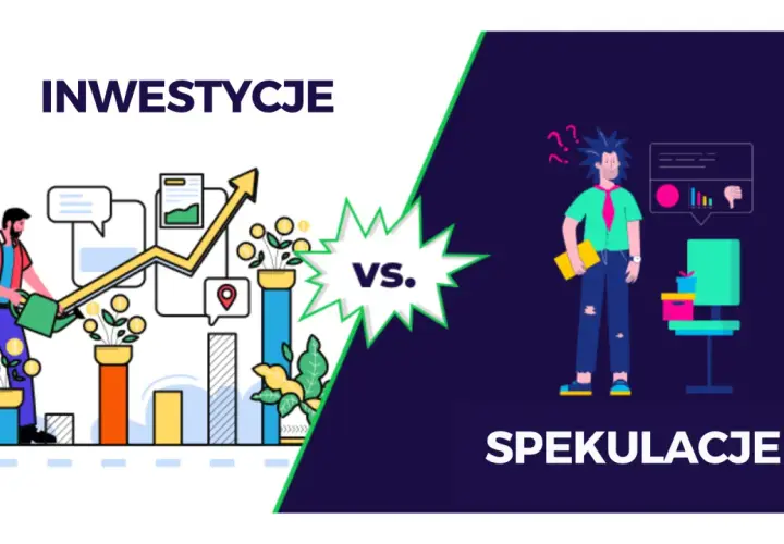 Inwestycje vs. spekulacje: człowiek podlewa rosnące pieniądze, a obok stoi zagubiony spekulant z wątpliwościami.
