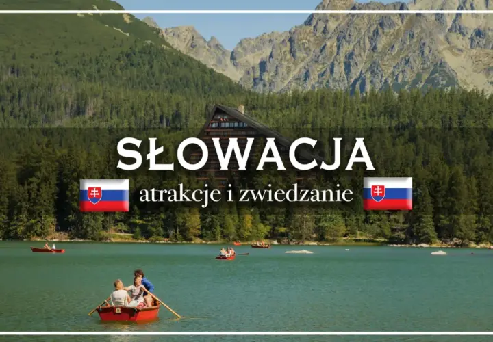 Słowacja wakacje: malownicze jezioro, góry i ludzie pływający łódkami. Idealne miejsce na aktywny wypoczynek i zwiedzanie.