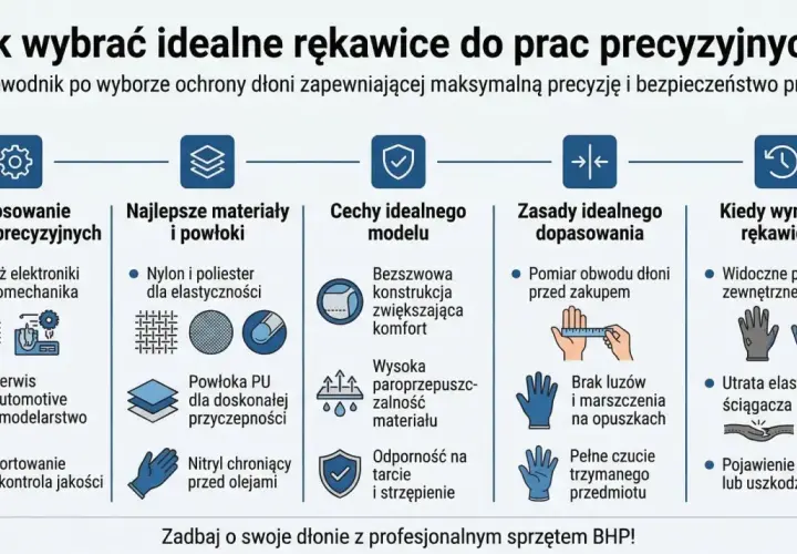 Przewodnik po wyborze rękawic do prac precyzyjnych: zastosowanie, materiały, cechy, dopasowanie i kiedy wymienić. Idealne rękawice do szlifowania zapewnią komfort i bezpieczeństwo.